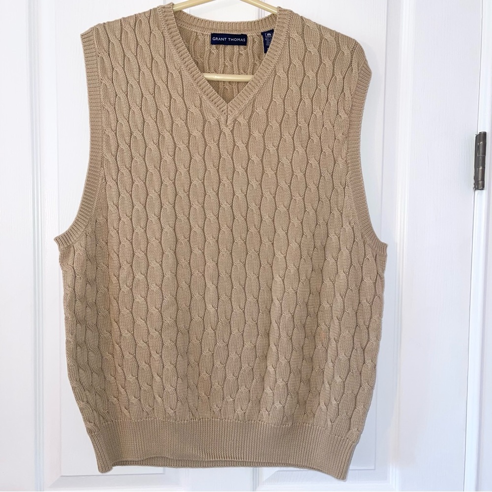 Grant Thomas 100% pima cotton cable knit gold/tan vest size large